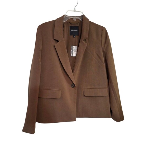 NWT Madewell Blazer Womens Medium Polyester Brown Cognac Toffee Pockets F2.6 - Picture 1 of 13